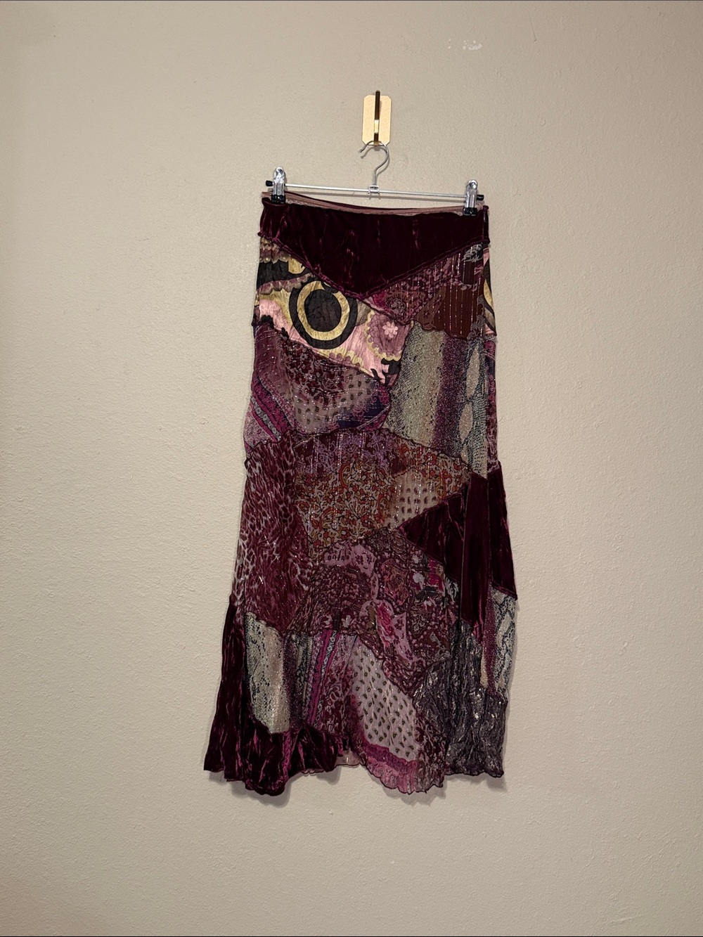 Cache Vintage Silk Velvet Patchwork Boho Maxi Skirt Size 0